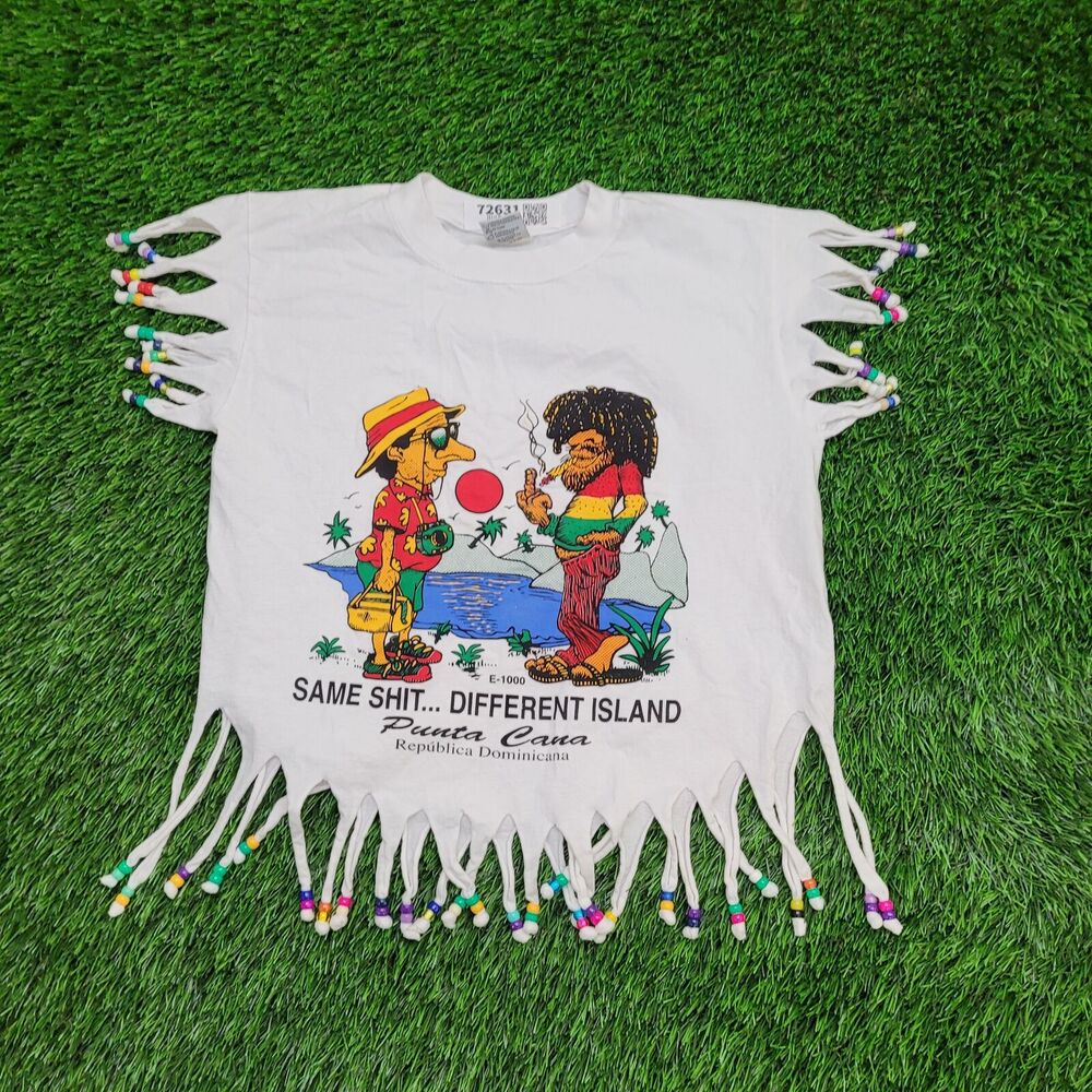 Vintage Jamaican Fringed Shirt Womens Small 18x18 Punta-Cana